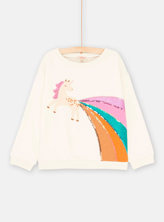 Sweat écru animation Licorne pour fille SAVERSWEA / 23W901J1SWE001